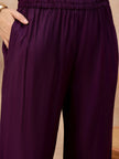 Purple Pure Cotton Beads & Stone Embroidered A-Line Kurta Trouser With Printed Dupatta