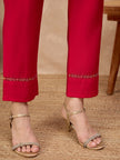 Rose Pure Cotton Beads & Stone Embroidered With Buttons A-Line Kurta Trouser With Printed Dupatta