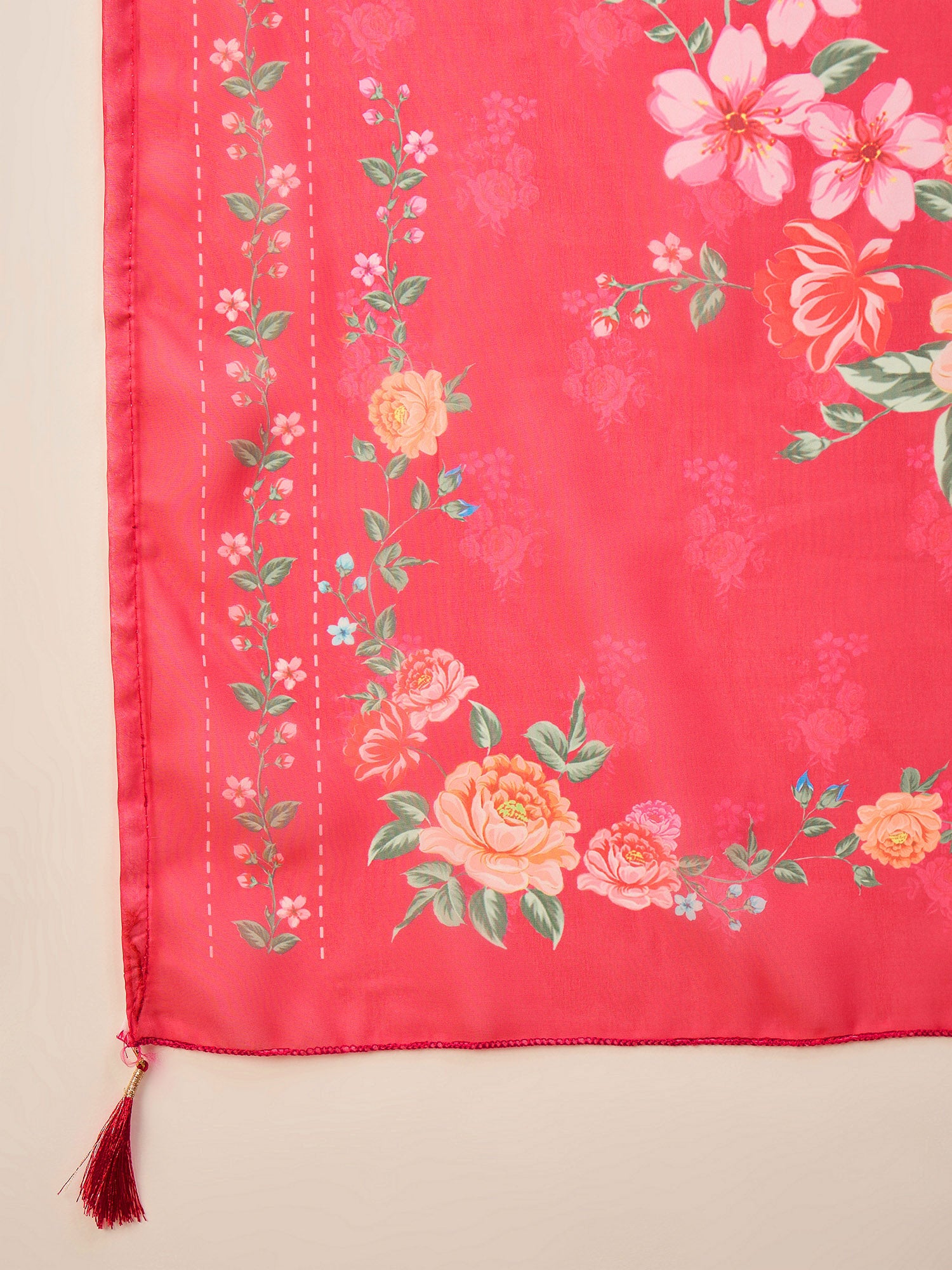 Rose Pure Cotton Beads & Stone Embroidered With Buttons A-Line Kurta Trouser With Printed Dupatta