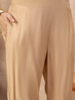 Beige Silk Blend Embroideried A-Line Kurta Trouser With Dupatta