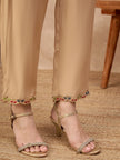 Beige Silk Blend Embroideried A-Line Kurta Trouser With Dupatta