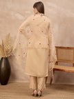 Beige Silk Blend Embroideried A-Line Kurta Trouser With Dupatta