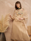 Beige Silk Blend Embroideried A-Line Kurta Trouser With Dupatta