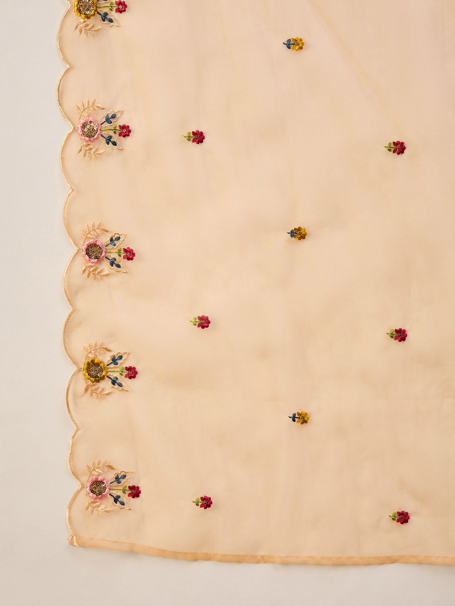 Beige Silk Blend Embroideried A-Line Kurta Trouser With Dupatta