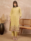 Yellow Silk Blend Embroideried A-Line Kurta Trouser With Dupatta