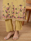 Yellow Silk Blend Embroideried A-Line Kurta Trouser With Dupatta