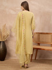 Yellow Silk Blend Embroideried A-Line Kurta Trouser With Dupatta