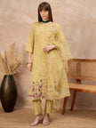 Yellow Silk Blend Embroideried A-Line Kurta Trouser With Dupatta