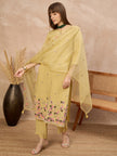 Yellow Silk Blend Embroideried A-Line Kurta Trouser With Dupatta