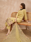 Yellow Silk Blend Embroideried A-Line Kurta Trouser With Dupatta