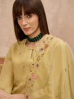 Yellow Silk Blend Embroideried A-Line Kurta Trouser With Dupatta