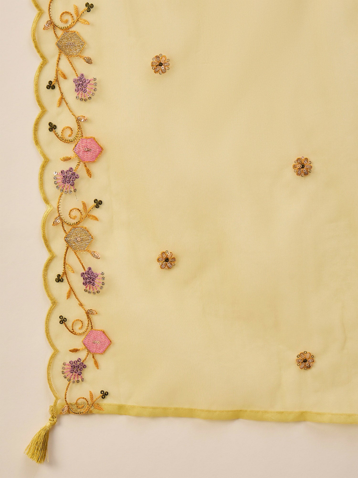 Yellow Silk Blend Embroideried A-Line Kurta Trouser With Dupatta