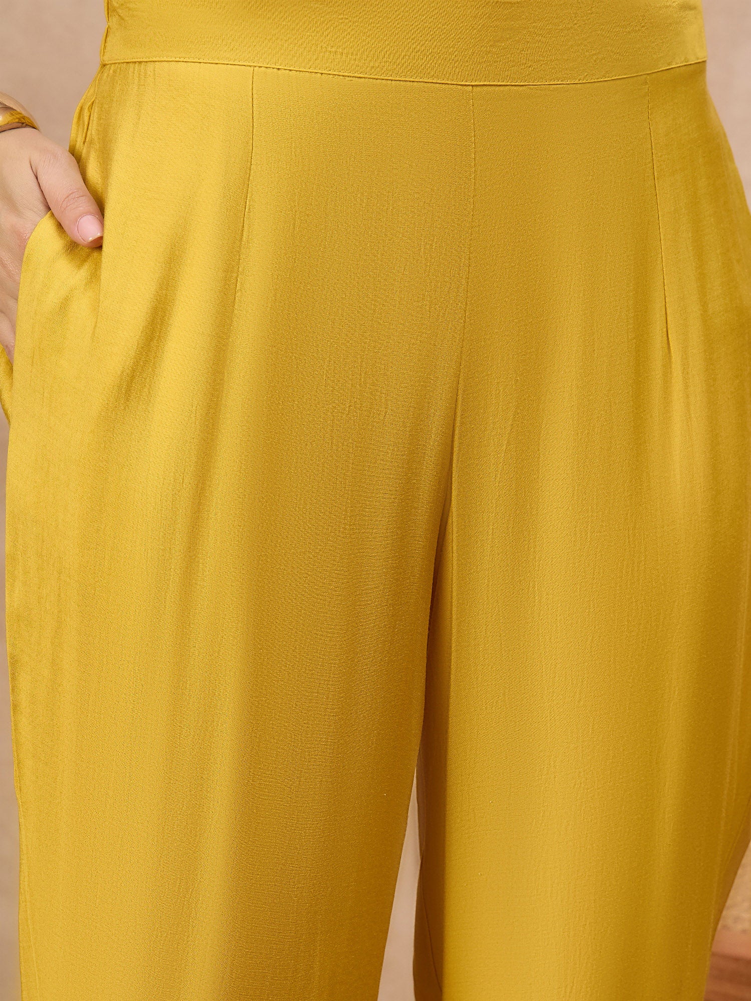 Yellow Silk Blend Embroideried A-Line Kurta Trouser With Dupatta