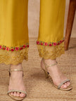 Yellow Silk Blend Embroideried A-Line Kurta Trouser With Dupatta