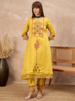 Yellow Silk Blend Embroideried A-Line Kurta Trouser With Dupatta