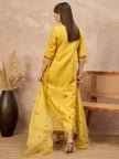 Yellow Silk Blend Embroideried A-Line Kurta Trouser With Dupatta