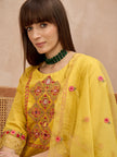Yellow Silk Blend Embroideried A-Line Kurta Trouser With Dupatta