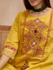 Yellow Silk Blend Embroideried A-Line Kurta Trouser With Dupatta