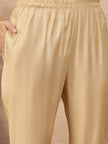 Beige Pure Cotton Solid A-Line Kurta Trouser With Floral & Mirror Embroidered Shrug
