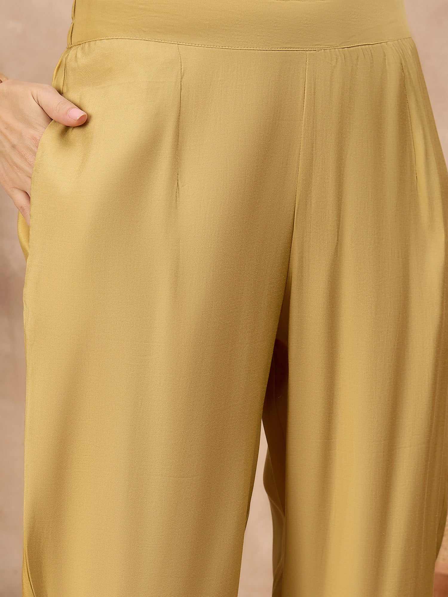 Mustard Silk Blend Embroideried A-Line Kurta Trouser With Dupatta