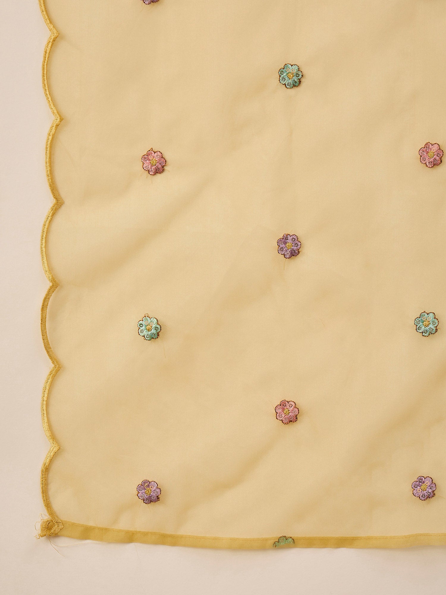 Mustard Silk Blend Embroideried A-Line Kurta Trouser With Dupatta