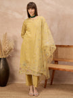 Mustard Silk Blend Embroideried A-Line Kurta Trouser With Dupatta