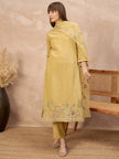Mustard Silk Blend Embroideried A-Line Kurta Trouser With Dupatta