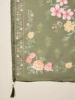 Green Pure Cotton Beads & Stone Embroidered With Buttons A-Line Kurta Trouser With Printed Dupatta
