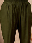 Green Pure Cotton Beads & Stone Embroidered With Buttons A-Line Kurta Trouser With Printed Dupatta