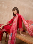Red Pure Cotton Beads & Stone Embroidered A-Line Kurta Trouser With Printed Dupatta