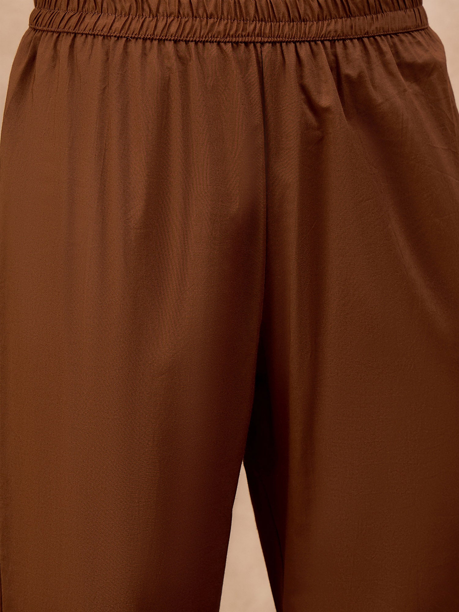 Brown Pure Cotton Geometric Embroidered A-Line Kurta Trouser With Dupatta
