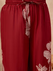Maroon Pure Cotton Floral Printed A-Line Sleeveless Kurta Trouser With Printed Dupatta