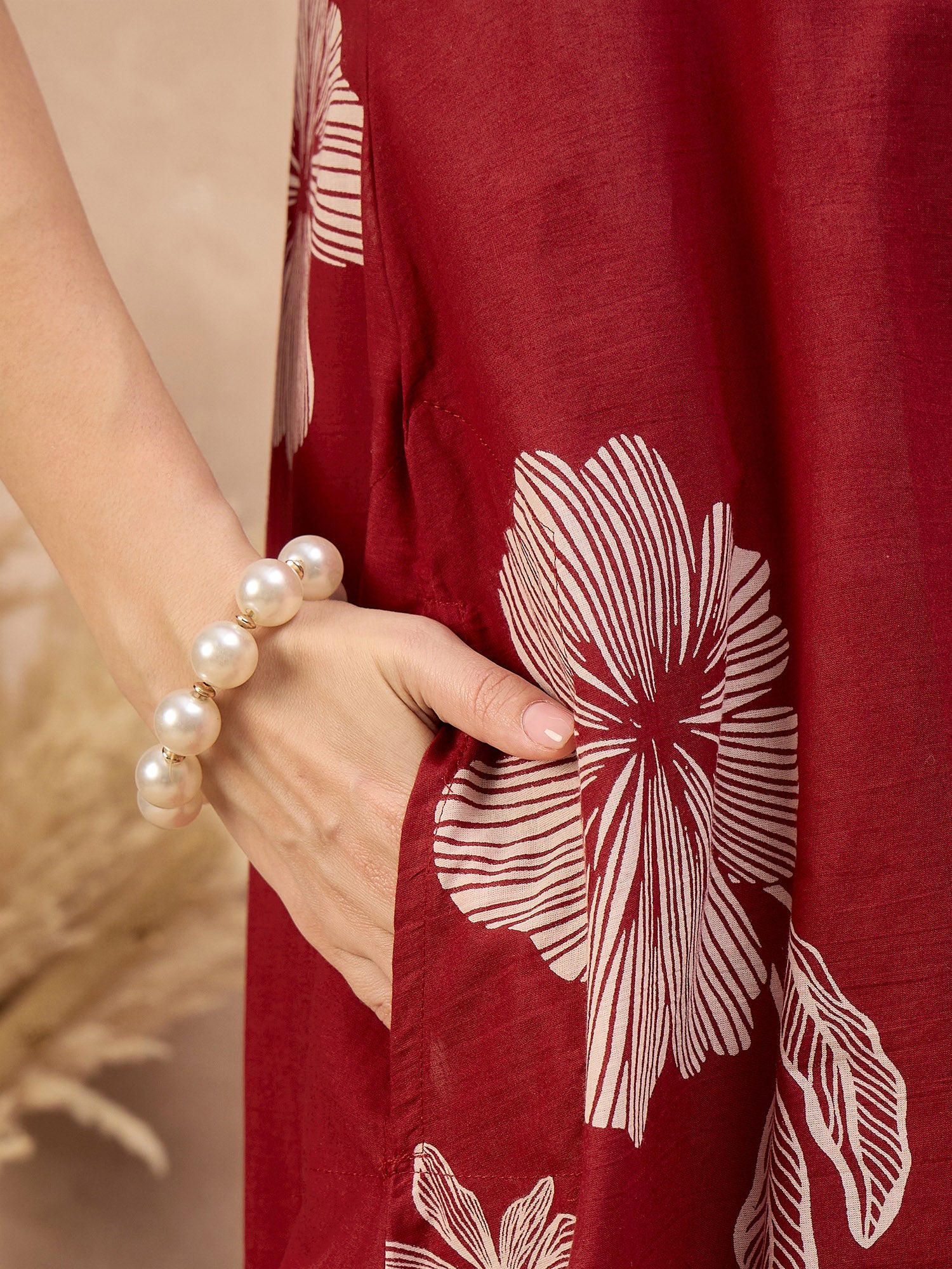 Maroon Pure Cotton Floral Printed A-Line Sleeveless Kurta Trouser With Printed Dupatta