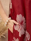 Maroon Pure Cotton Floral Printed A-Line Sleeveless Kurta Trouser With Printed Dupatta