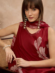 Maroon Pure Cotton Floral Printed A-Line Sleeveless Kurta Trouser With Printed Dupatta
