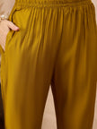Mustard Pure Cotton Solid A-Line Kurta Trouser With Floral & Mirror Embroidered Shrug