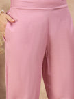 Pink Cotton Blend Embroideried A-Line Kurta Trouser With Dupatta