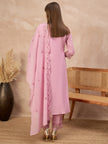 Pink Cotton Blend Embroideried A-Line Kurta Trouser With Dupatta