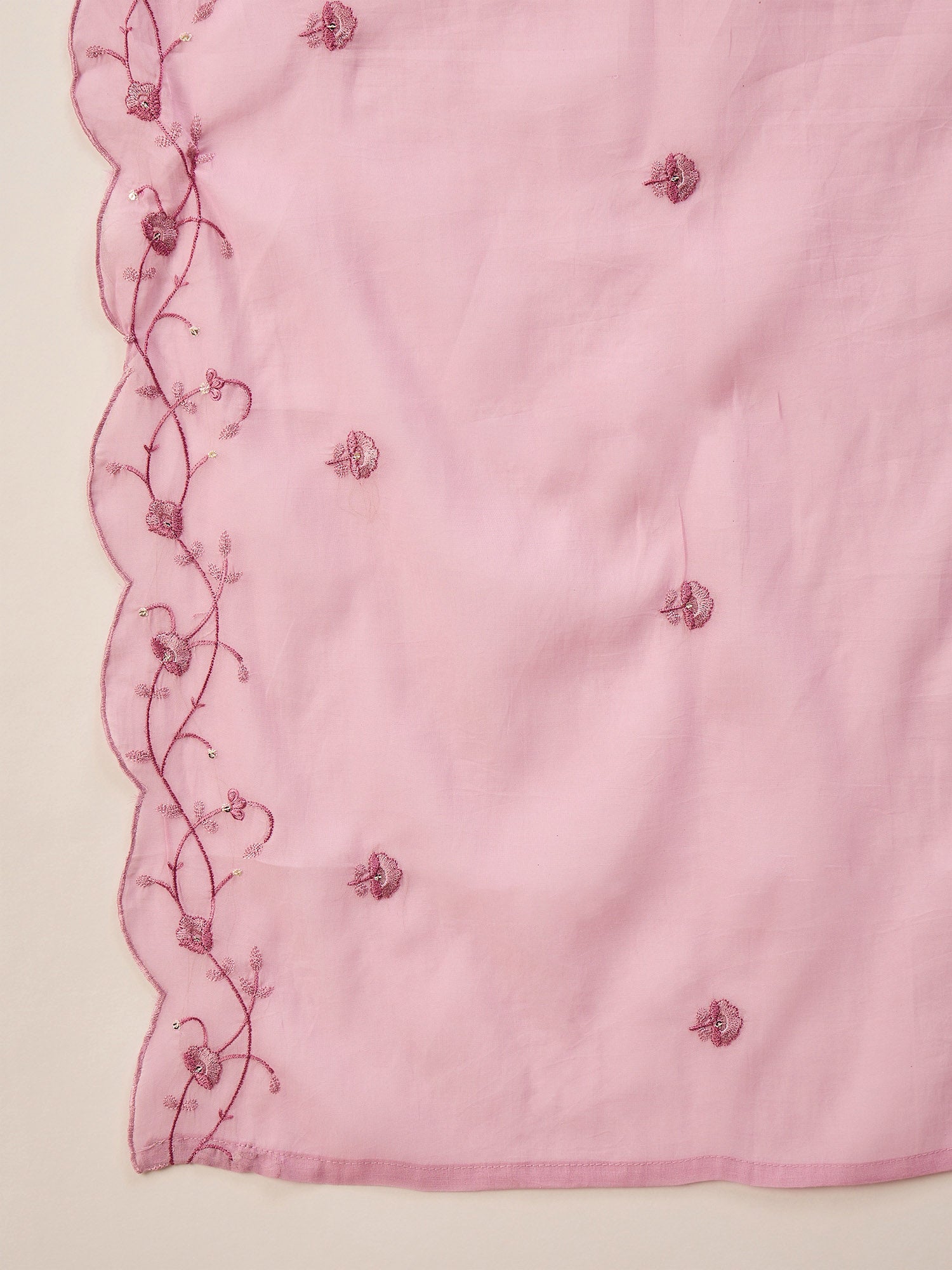 Pink Cotton Blend Embroideried A-Line Kurta Trouser With Dupatta