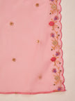 Pink Silk Blend Embroideried A-Line Kurta Trouser With Dupatta