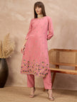 Pink Silk Blend Embroideried A-Line Kurta Trouser With Dupatta