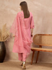 Pink Silk Blend Embroideried A-Line Kurta Trouser With Dupatta