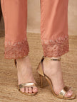 Peach Silk Blend Embroideried A-Line Kurta Trouser With Dupatta