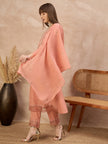 Peach Silk Blend Embroideried A-Line Kurta Trouser With Dupatta
