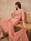 Peach Silk Blend Embroideried A-Line Kurta Trouser With Dupatta