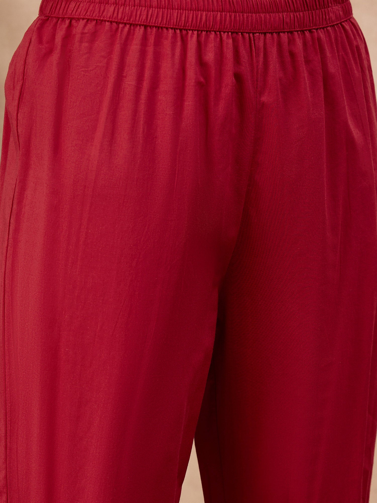 Red Pure Cotton Embroidered Pleated A-Line Kurta Trouser With Dupatta