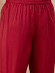 Red Pure Cotton Embroidered Pleated A-Line Kurta Trouser With Dupatta