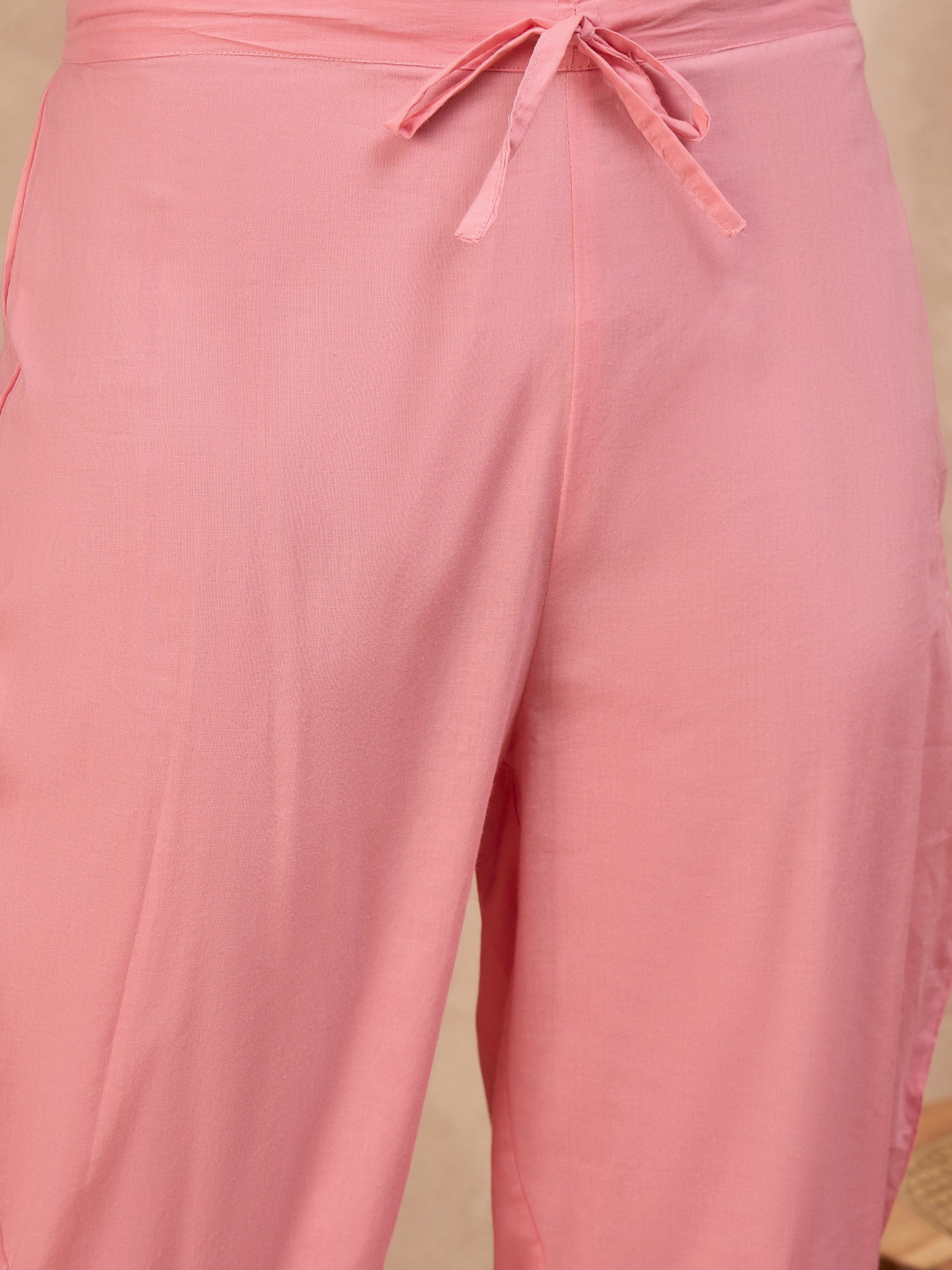 Pink Pure Cotton Floral Embroidered A-Line Kurta Trouser With Dupatta
