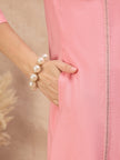Pink Pure Cotton Floral Embroidered A-Line Kurta Trouser With Dupatta