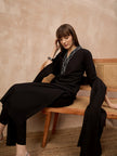 Black Pure Cotton Floral Embroidered A-Line Kurta Trouser With Dupatta